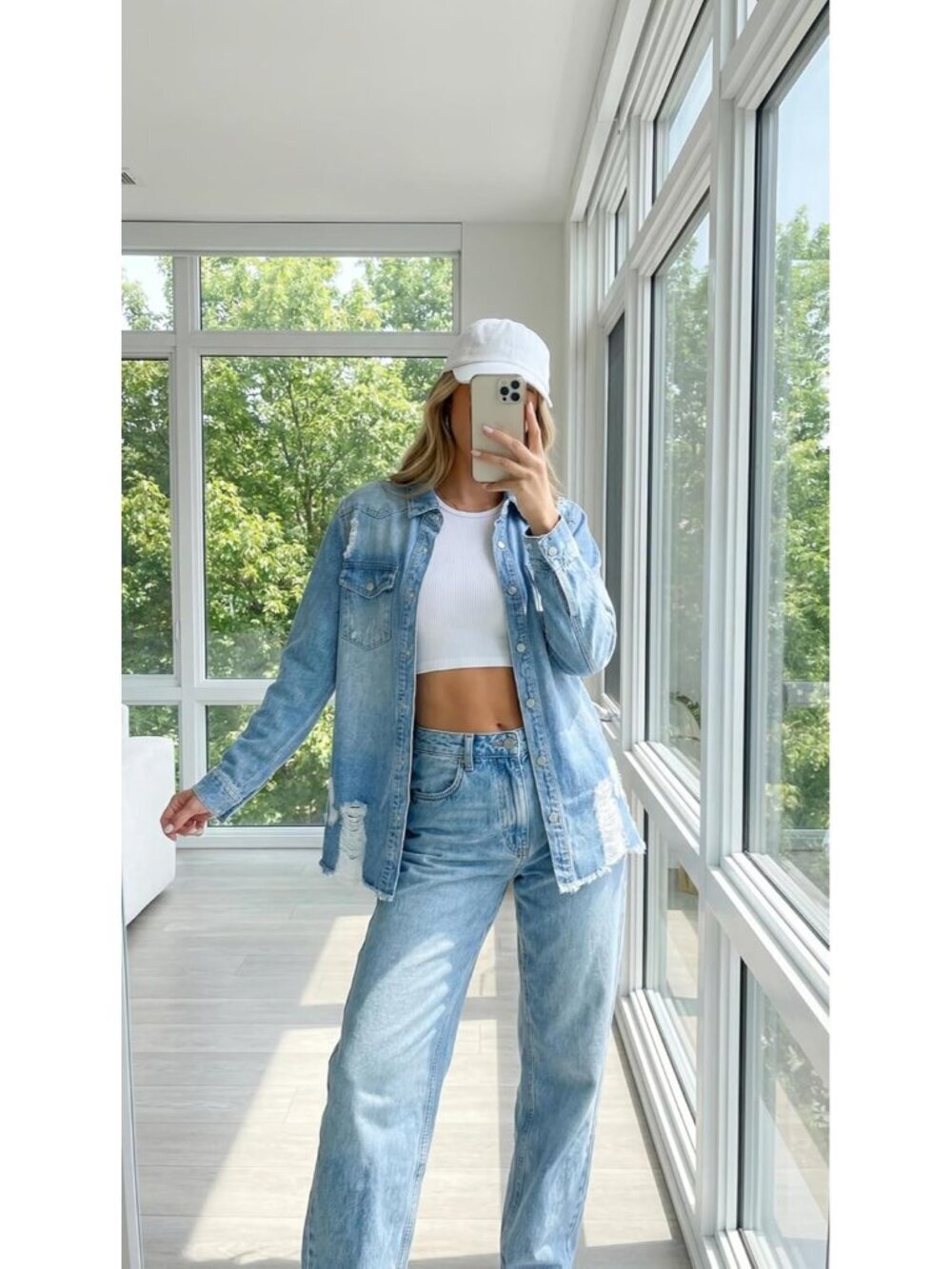 Women's Oversized Denim Jacket Long Sleeve Denim Shirts Jean Jacket C2 Sky Blue - Picture 2 of 6